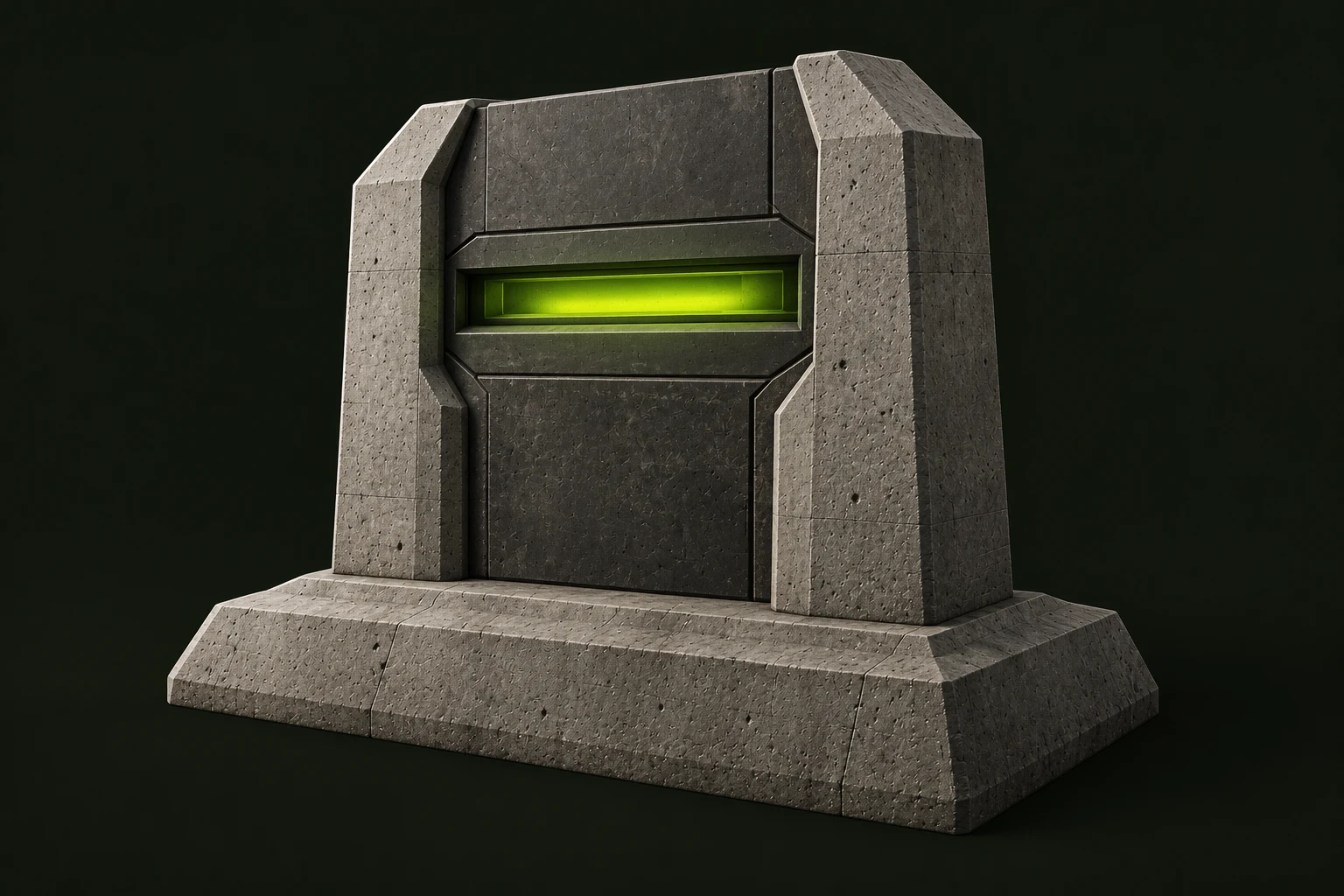 Armored concrete scanning structure with a lime-lit sensing aperture